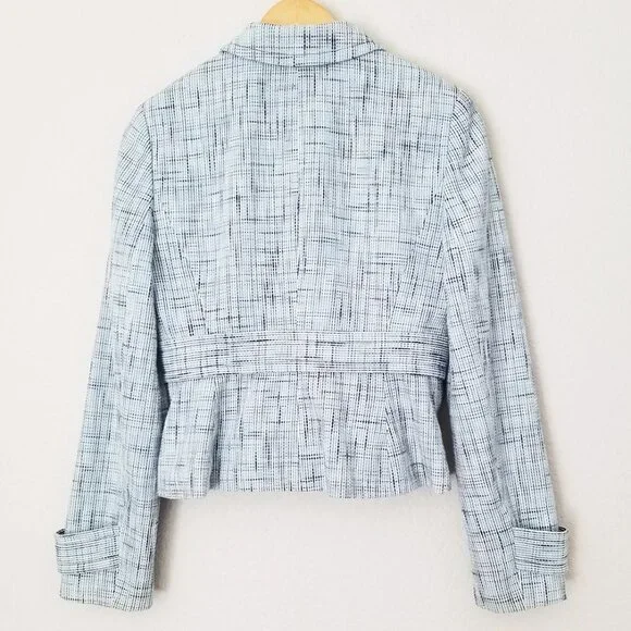LOFT Ann Taylor Light Blue Tweed 100% Cotton Blazer Jacket 4 Preppy Office Boho - Picture 5 of 15